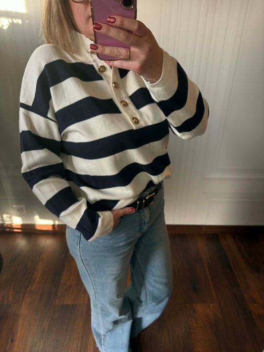 Pull Capucine Marine et Blanc